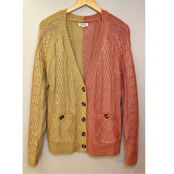 For Love and Lemons Knitwear Cable Knit Colorblock V Neck Button Down Cardigan - Picture 7 of 7